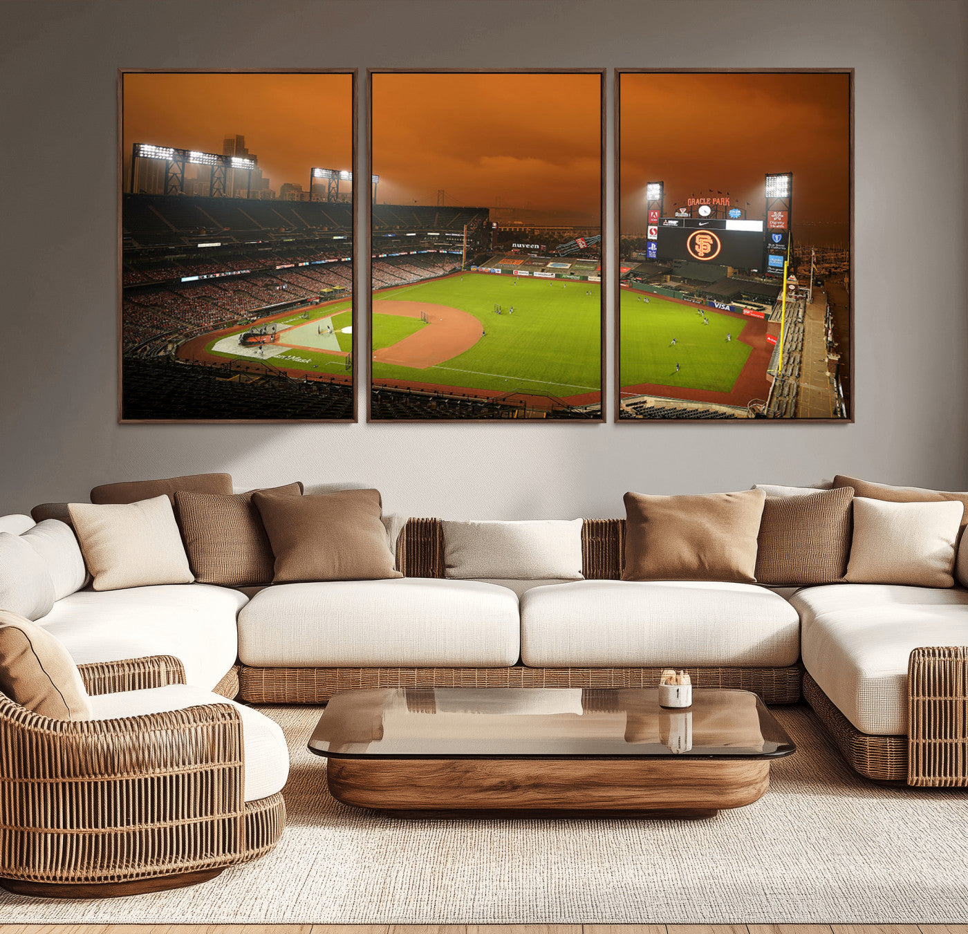 31315-MGV-CV-36X24-Oracle Park Stadium Wall Art Canvas Print, Framed California Stadium Art Picture Print, Oracle Park Field Perfect Sport Room Decor
