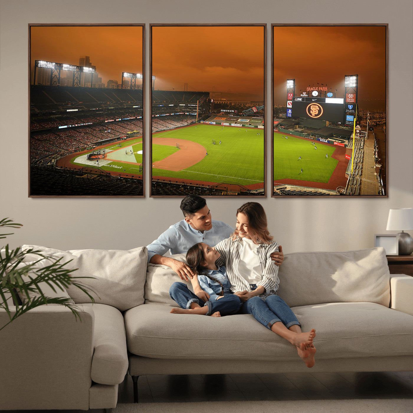 31315-MGV-CV-36X24-Oracle Park Stadium Wall Art Canvas Print, Framed California Stadium Art Picture Print, Oracle Park Field Perfect Sport Room Decor