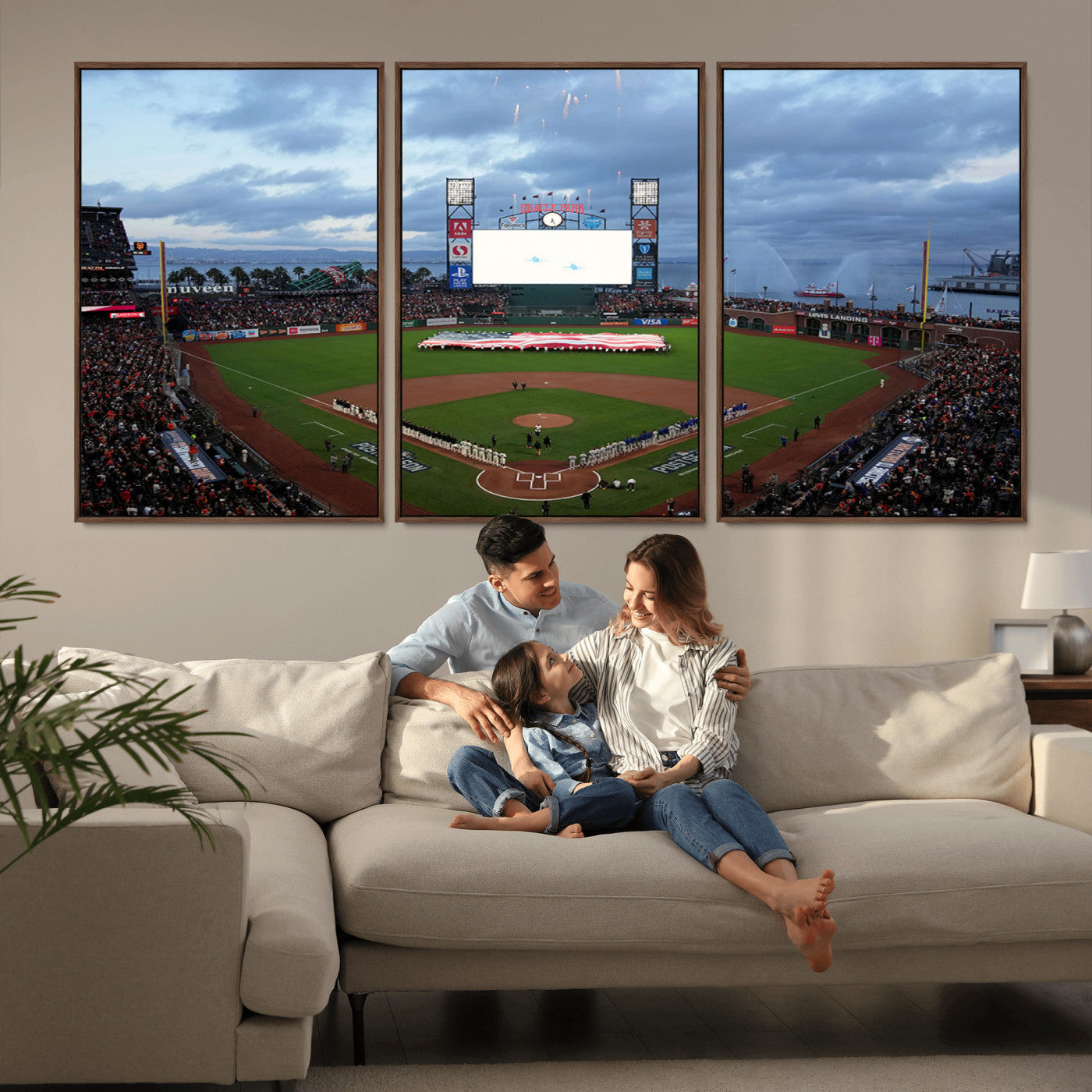 44631-MGV-CV-36X24-Oracle Park Stadium Wall Art Canvas Print, Framed San Francisco Giants Art Picture Print, Giants Stadium Field Perfect Sports Room