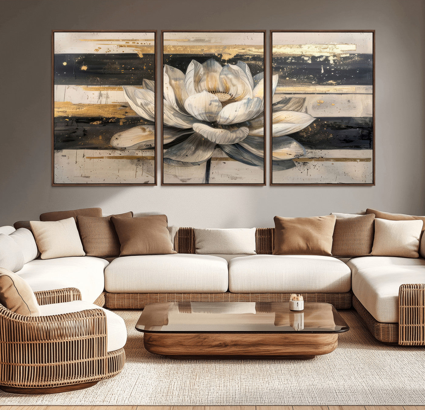 18807-MGV-CV-36X24-Lotus Flower Wall Art Canvas Print, Framed Abstract Lotus Art Picture Print, White Lotus Flower Perfect Abstract Floral Decor