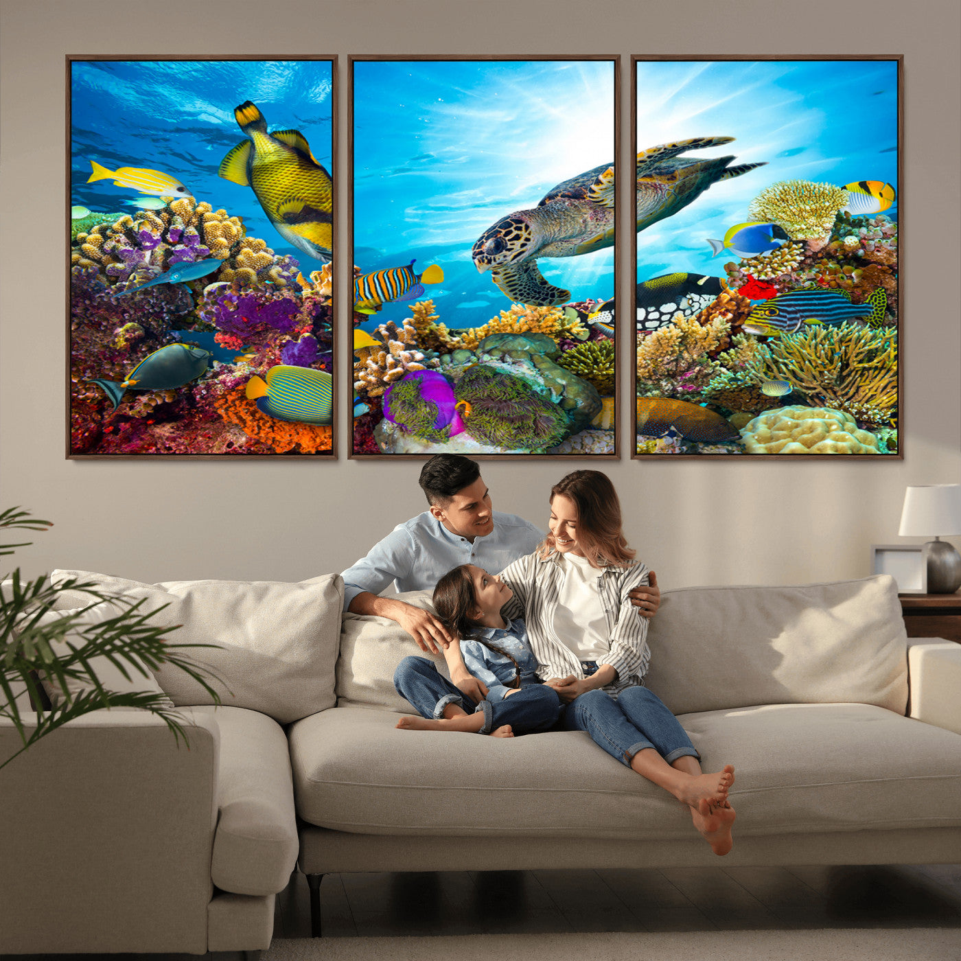 44772-MGV-CV-36X24-Underwater Sea Turtle Wall Art – Vibrant Coral Reef and Tropical Fish Canvas Print, Ocean Marine Life Decor for Living Room,