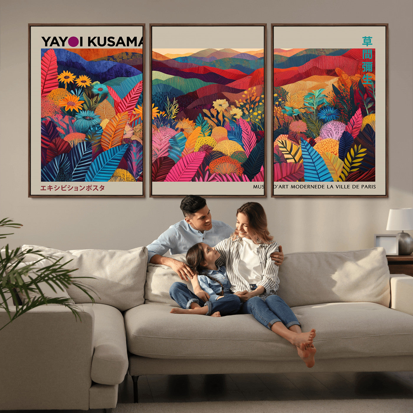 70959-MGV-CV-36X24-Yayoi Kusama Inspired Wall Art – Bold Floral Landscape Canvas Print, Vibrant Modern Abstract Poster for Living Room, Bedroom, or