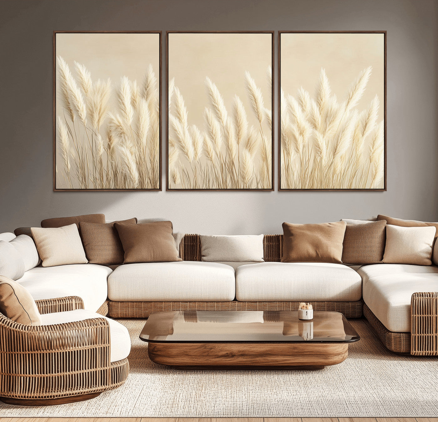 81444-MGV-CV-36X24-Pampas Grass Wall Art Canvas Print, Framed Beige Pampas Grass Art Picture Print, Minimalist Beige Perfect Minimalist Nature Decor