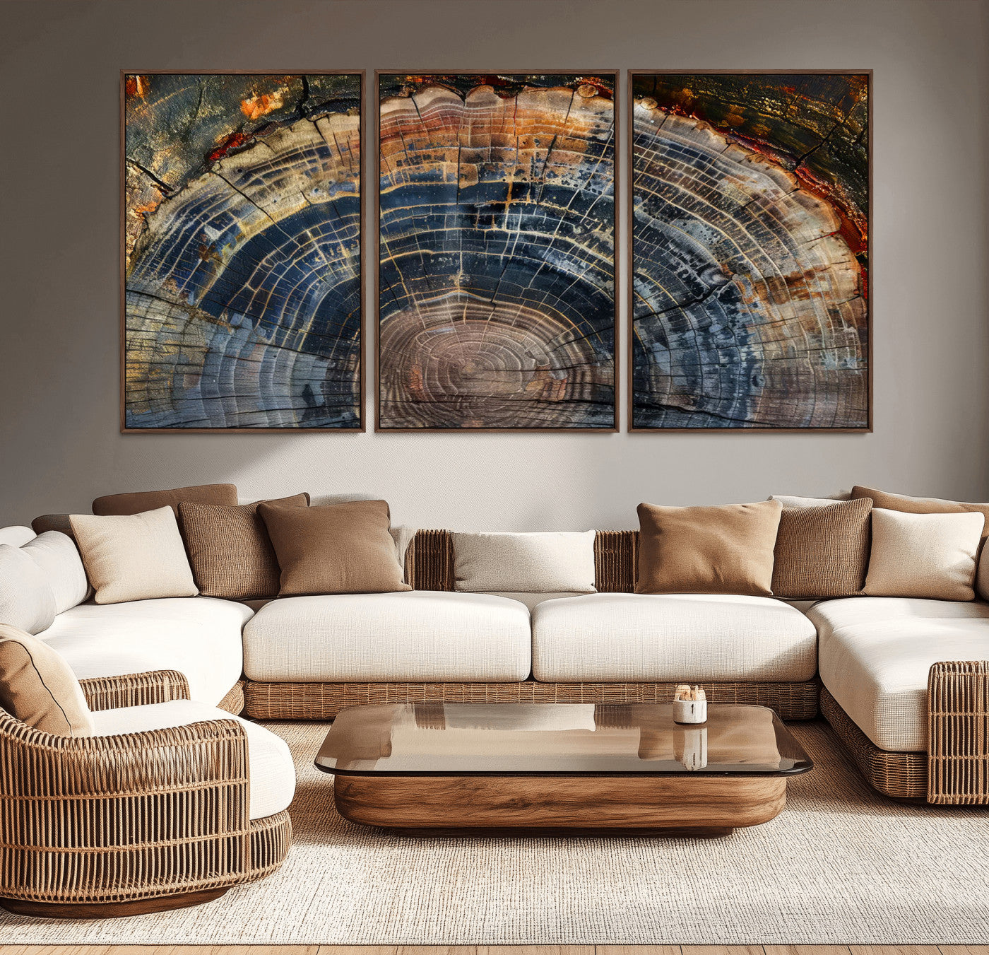 16193-MGV-CV-36X24-Tree Ring Wall Art – Abstract Wood Grain Canvas Print, Rustic Nature Texture Artwork Poster for Living Room, Bedroom, Office,