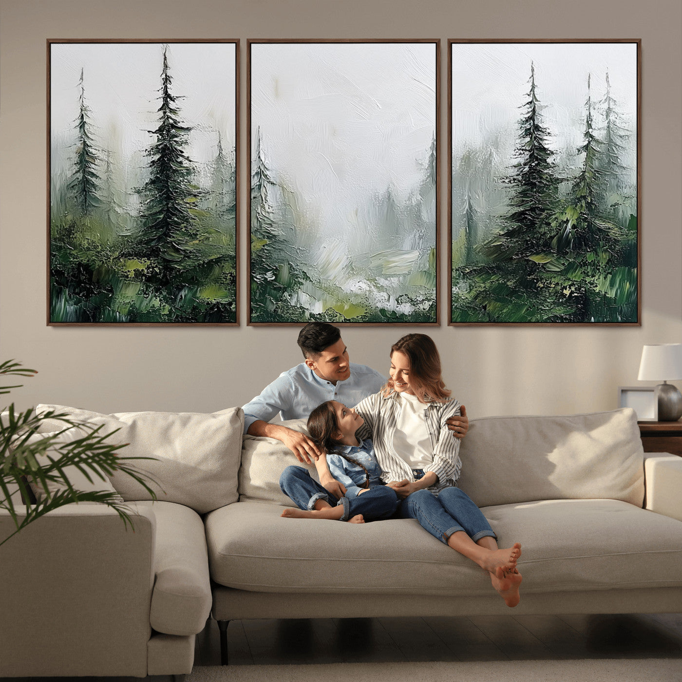 76014-MGV-CV-36X24-Forest Wall Art – Textured Canvas Print Featuring Misty Evergreen Pines and Woodland Landscape, Rustic Nature Artwork for Living