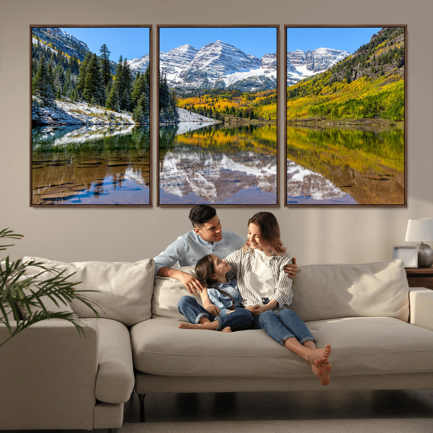 87724099-MGV-CV-36X24-Maroon Bells Wall Art Canvas Print, Framed Snowy Mountains Art Picture Print, Pine Forest Perfect Vibrant Alpine Decor Artwork