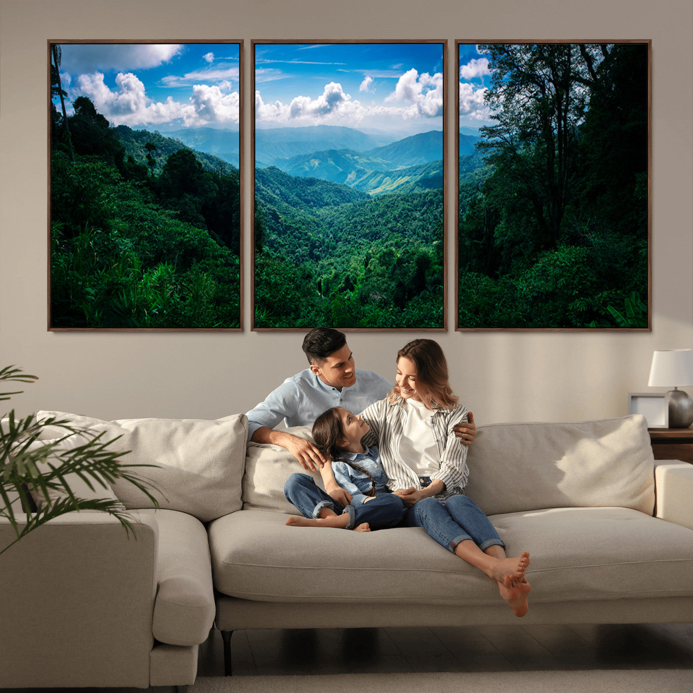 74439378-MGV-CV-36X24-Tropical Jungle Wall Art Canvas Print, Framed Lush Valley Art Picture Print, Forest Mountains Perfect Tropical Wilderness Decor