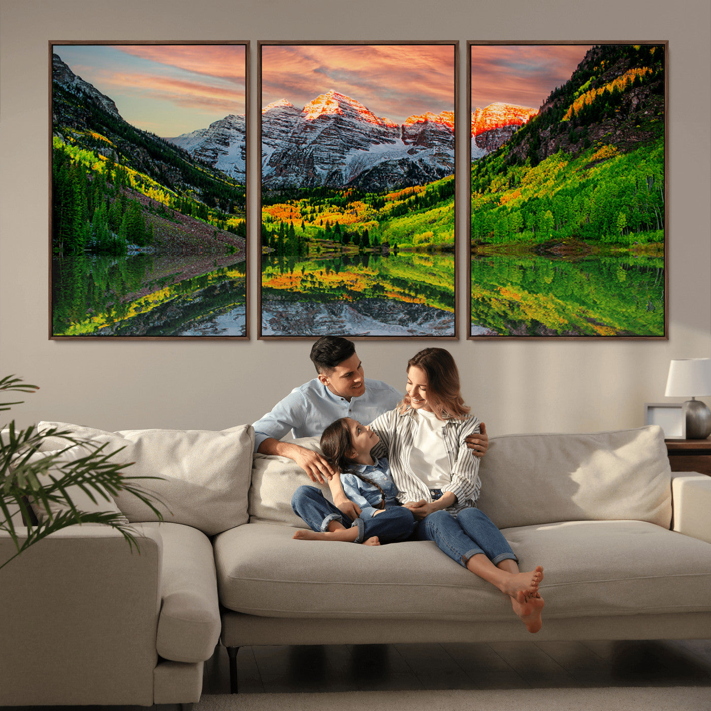 59533484-MGV-CV-36X24-Maroon Bells Autumn Wall Art – Panoramic Mountain Landscape Canvas Print, Sunset Reflection Nature Artwork for Living Room, Office