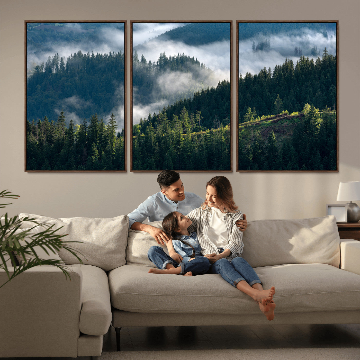 84598503-MGV-CV-36X24-Misty Forest Wall Art Canvas Print, Framed Pine Hills Art Picture Print, Moody Hills Perfect Moody Woodland Decor Artwork