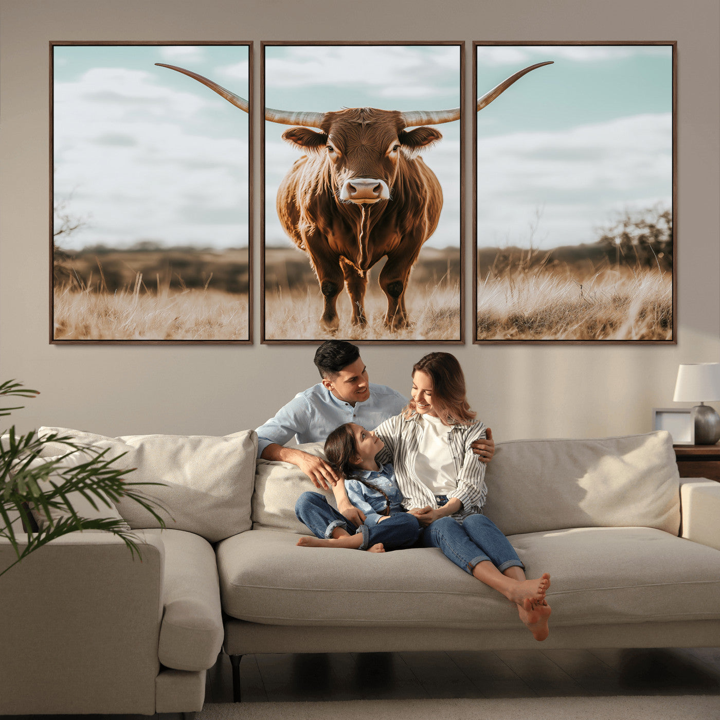 39350715-MGV-CV-36X24-Texas Longhorn Wall Art Canvas Print, Framed Longhorn Cow Art Picture Print, Western Cattle Perfect Rustic Western Decor Artwork
