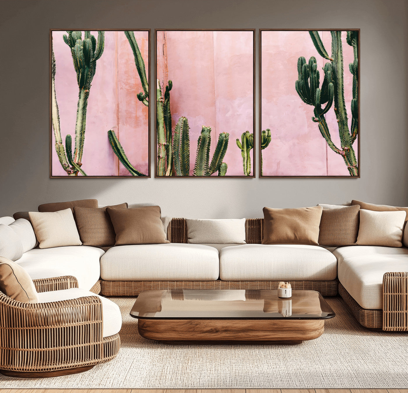 93119502-MGV-CV-36X24-Tall Cactus Wall Art Canvas Print, Framed Pink Wall Art Picture Print, Cactus Lines Perfect Modern Desert Decor Artwork