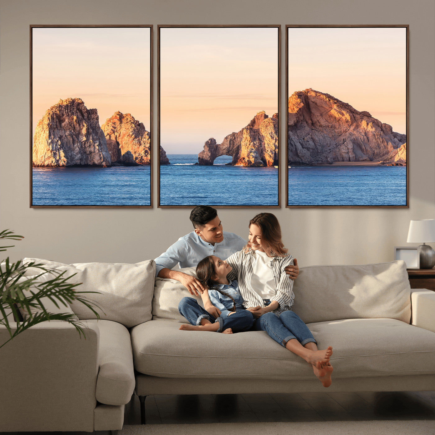 72996116-MGV-CV-36X24-El Arco Wall Art Canvas Print, Framed Cabo Rocks Art Picture Print, Ocean Arch Perfect Golden Coastal Landmark Decor Artwork