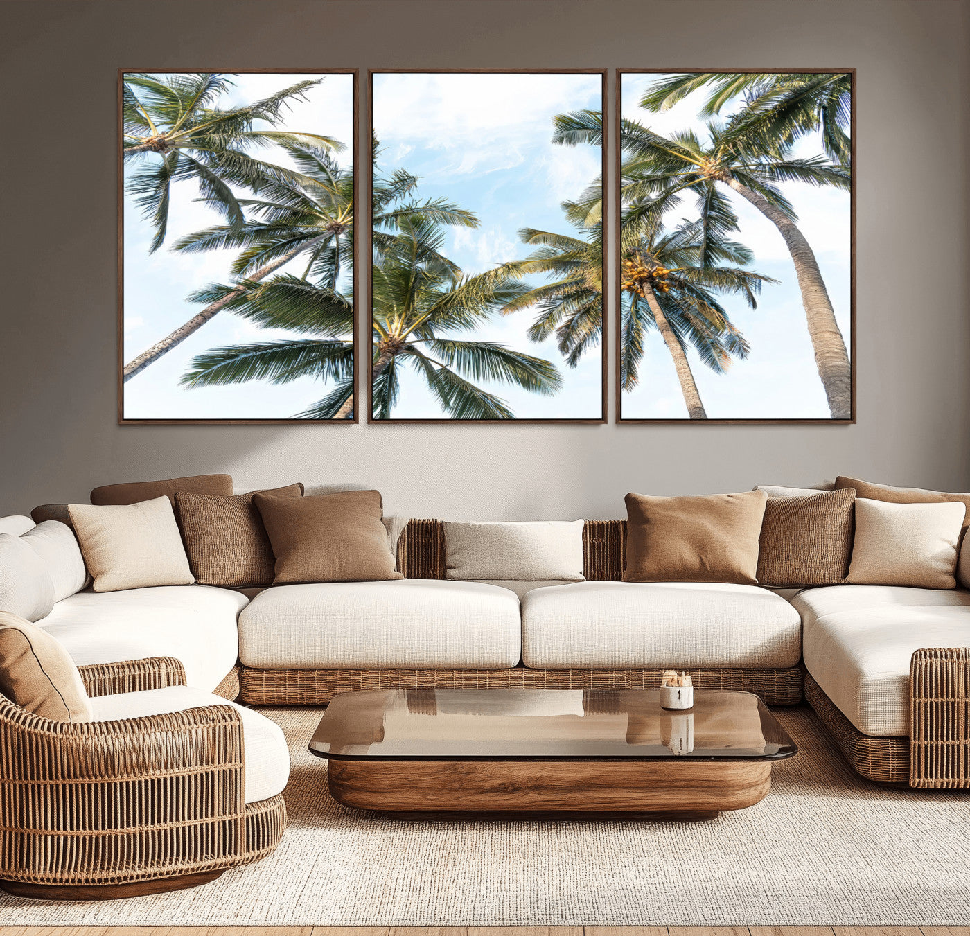 87247012-MGV-CV-36X24-Skyward Palm Trees Wall Art Canvas Print, Framed Tropical Sky Art Picture Print, Coconut Palm Perfect Tropical Skyview Decor