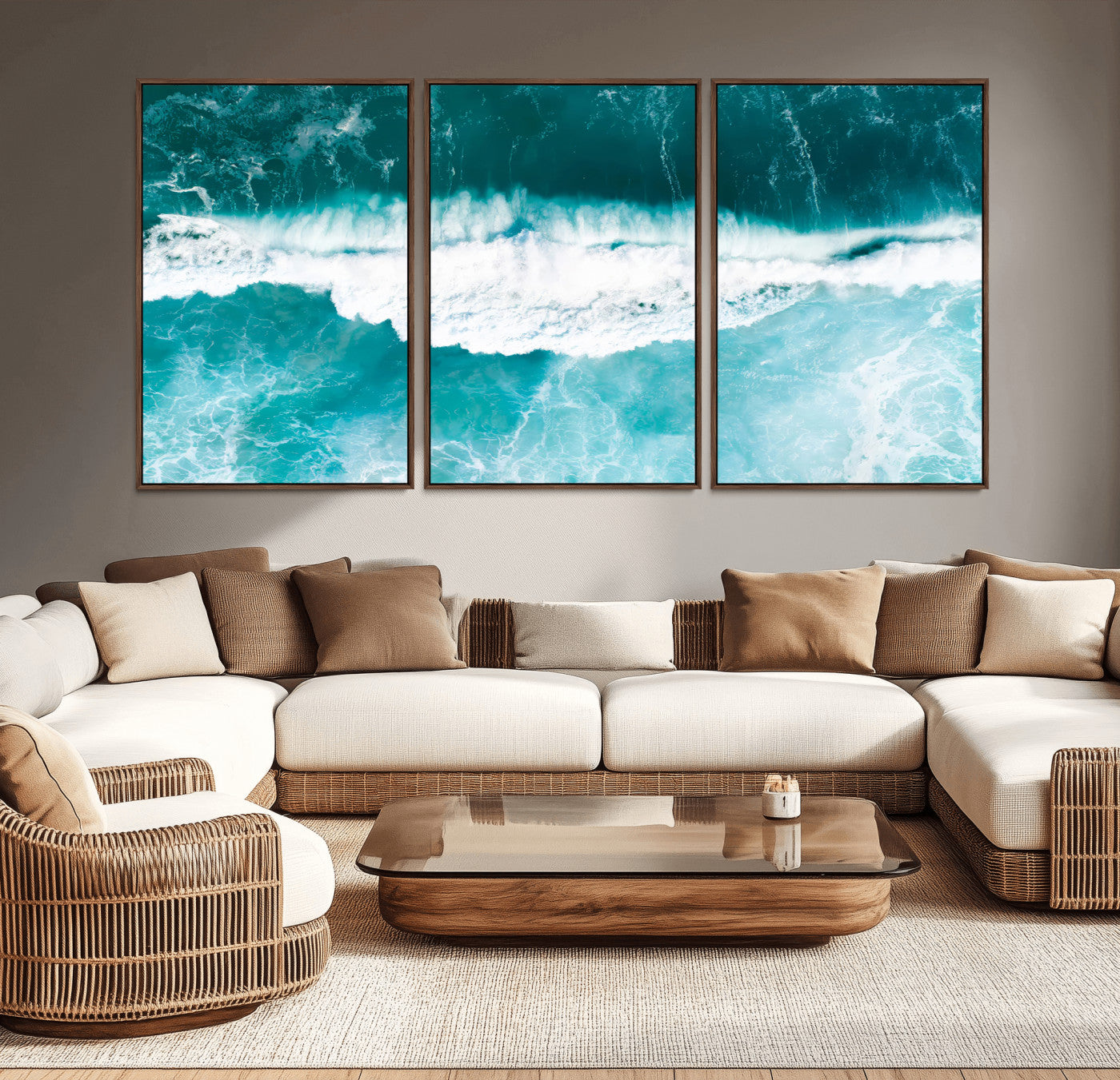 23828594-MGV-CV-36X24-Aerial Waves Wall Art Canvas Print, Framed Ocean Break Art Picture Print, Sea Foam Perfect Tropical Coastal Decor Artwork