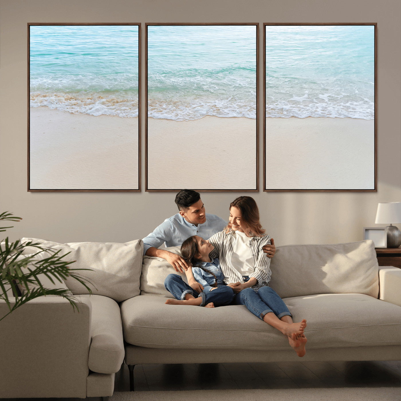 77194056-MGV-CV-36X24-Soft Shoreline Wall Art Canvas Print, Framed Gentle Waves Art Picture Print, Clear Water Perfect Minimalist Coastal Decor Artwork