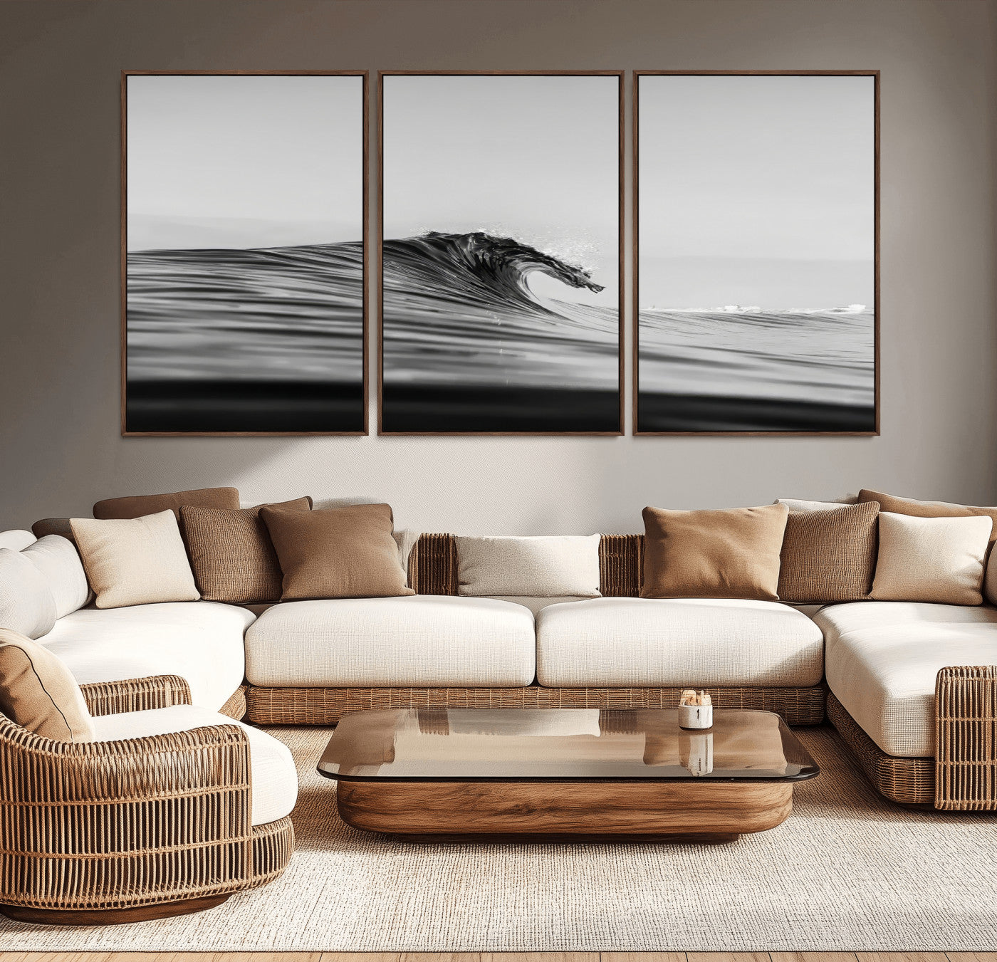 24029476-MGV-CV-36X24-Black Wave Wall Art Canvas Print, Framed Abstract Surf Art Picture Print, Minimalist Ocean Perfect Minimalist Coastal Decor
