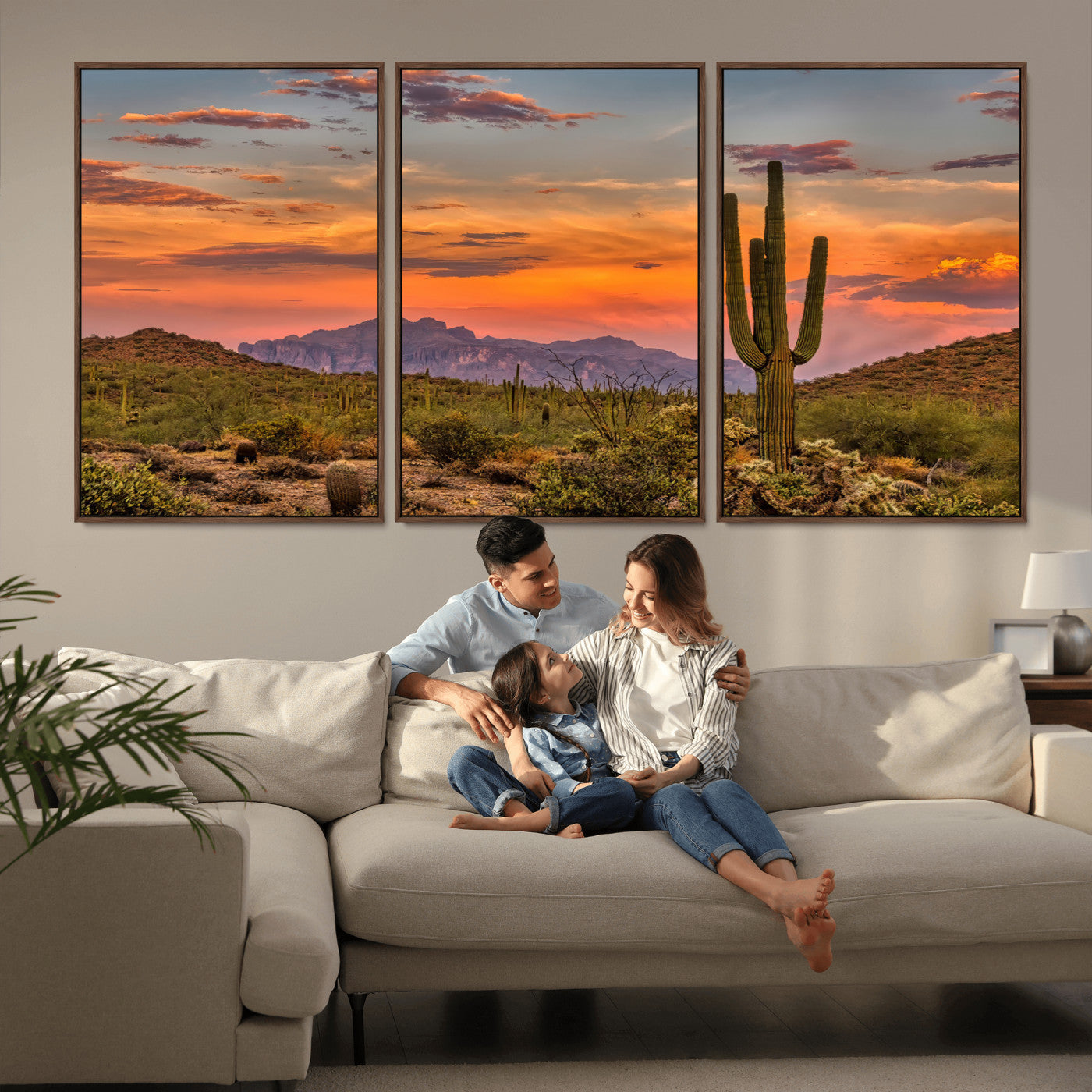 25332783-MGV-CV-36X24-Saguaro Cactus Wall Art Canvas Print, Framed Arizona Sunset Art Picture Print, Sonoran Desert Perfect Southwestern Boho Decor