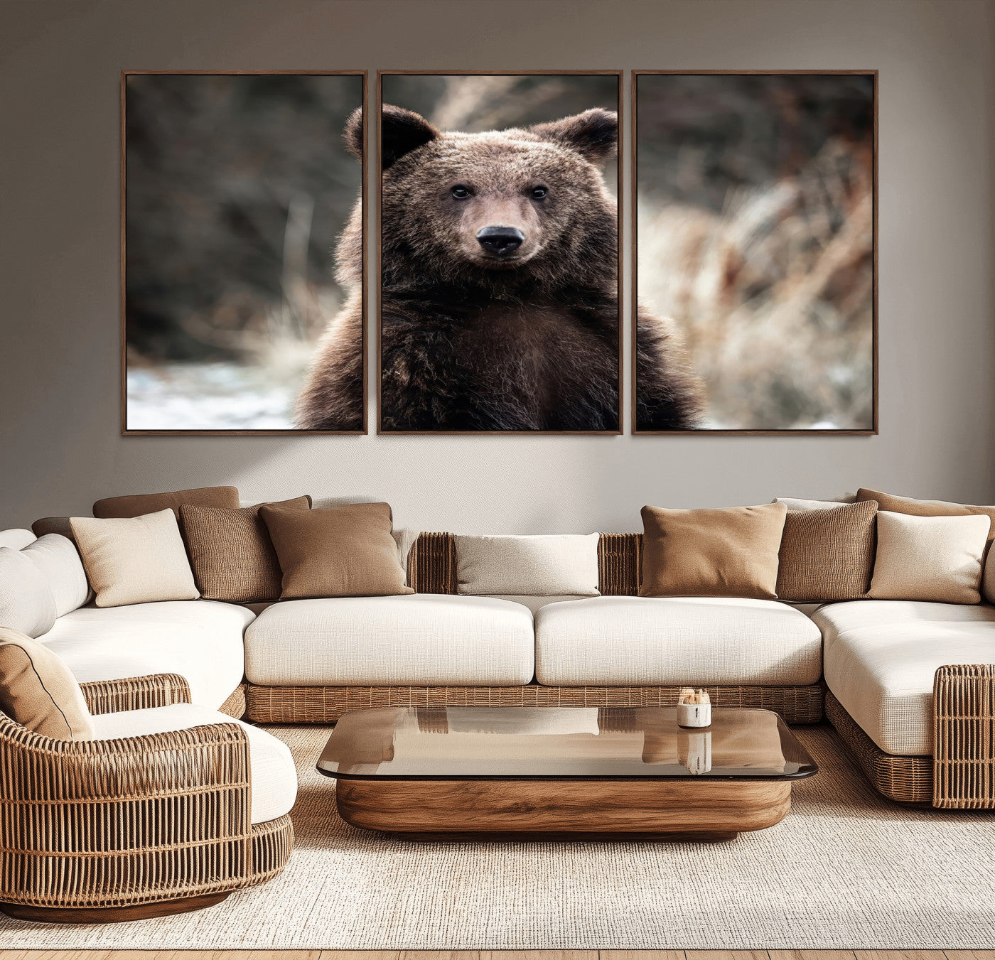 47112103-MGV-CV-36X24-Brown Bear Wall Art Canvas Print, Framed Forest Wildlife Art Picture Print, Woodland Bear Perfect Rustic Cabin Decor Artwork