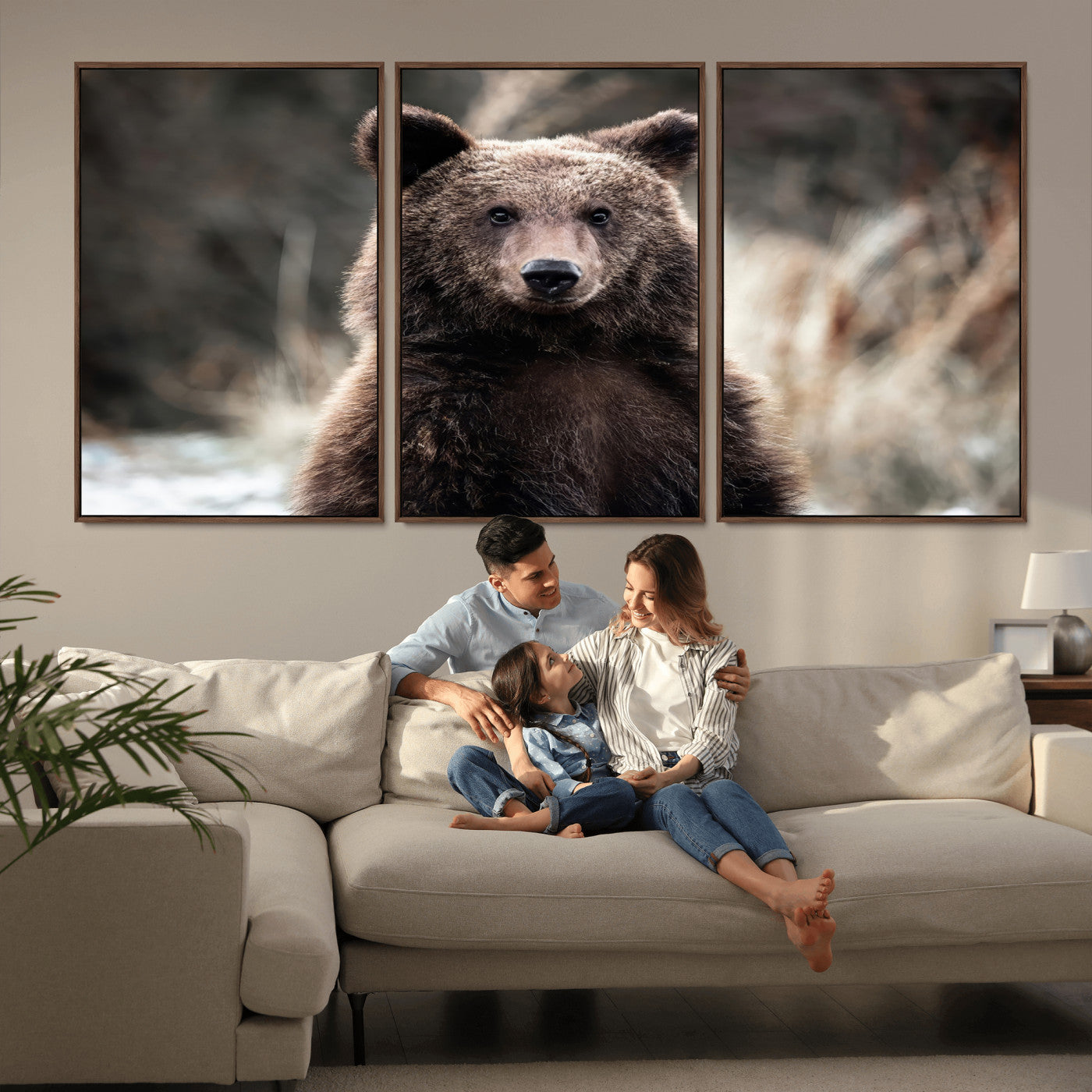 47112103-MGV-CV-36X24-Brown Bear Wall Art Canvas Print, Framed Forest Wildlife Art Picture Print, Woodland Bear Perfect Rustic Cabin Decor Artwork