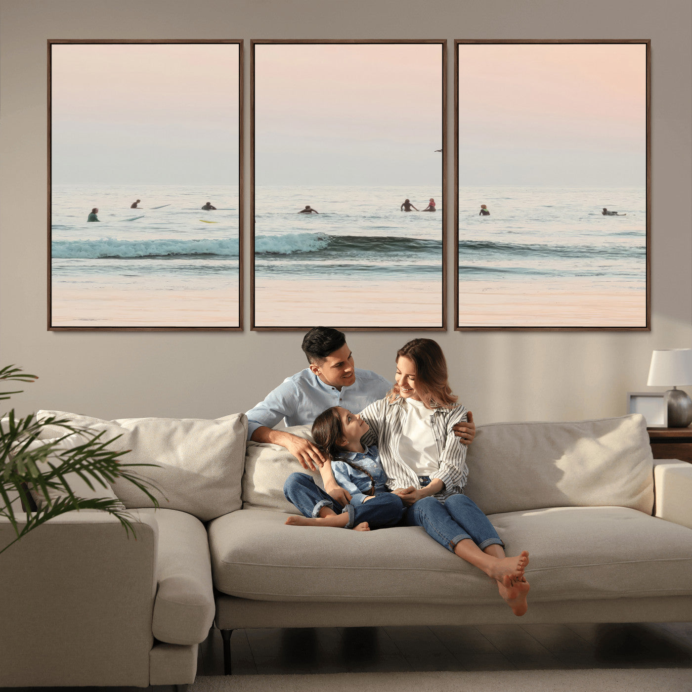 98888919-MGV-CV-36X24-Pastel Ocean Wall Art Canvas Print, Framed Soft Sunset Swimming Art Picture Print, Calm Sea Horizon Perfect Soft Coastal