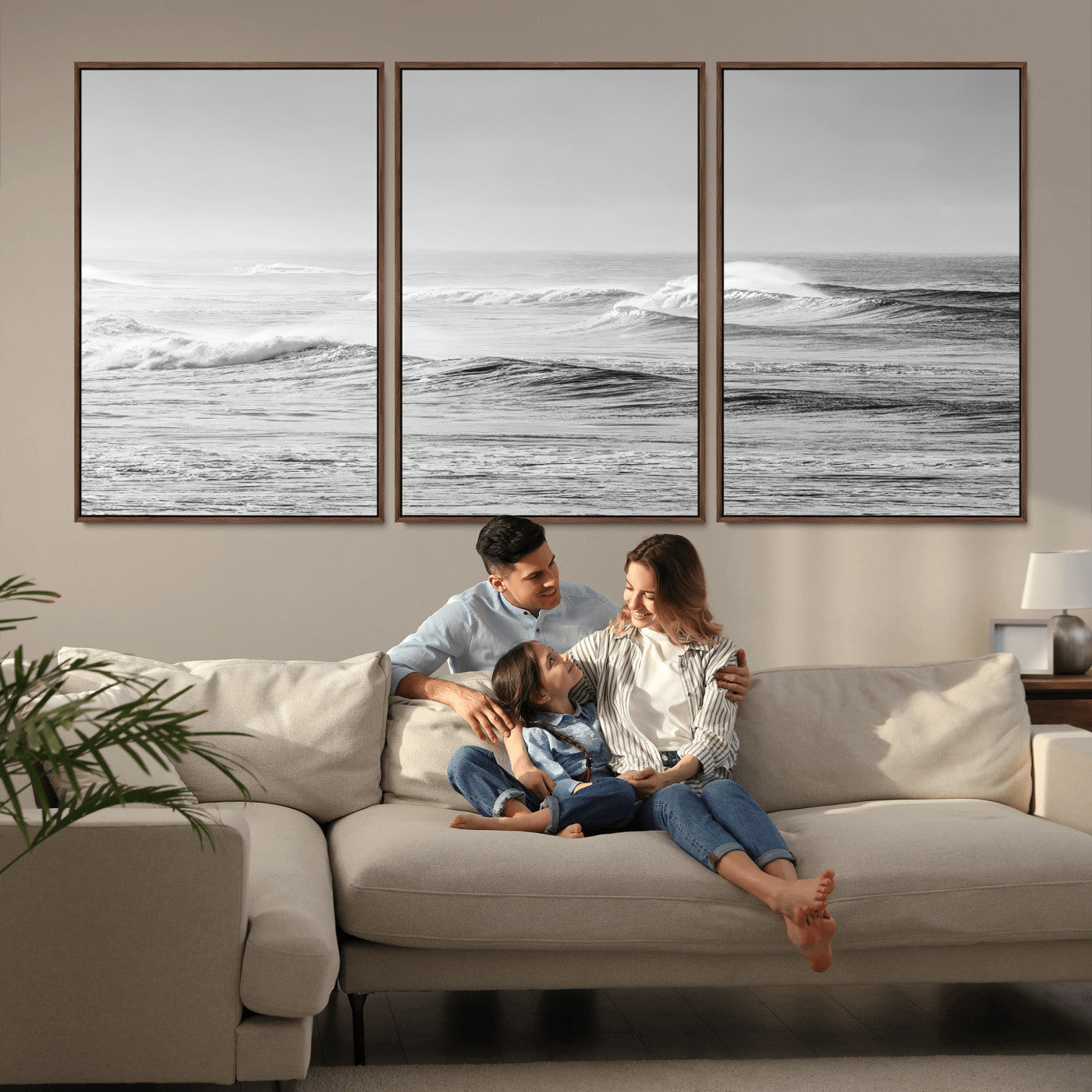 98634812-MGV-CV-36X24-Black and White Ocean Waves Wall Art – Minimalist Sea Canvas Print, Coastal Photography Decor for Living Room, Bedroom or Office