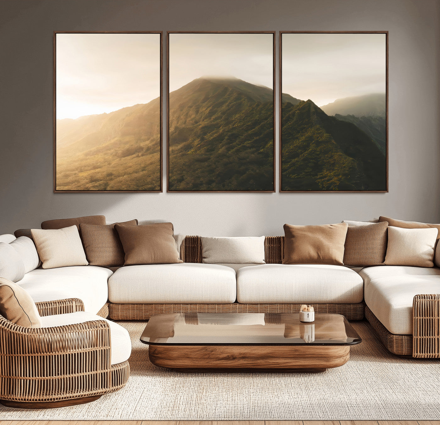 42338636-MGV-CV-36X24-Golden Mountain Wall Art Canvas Print, Framed Misty Summit Art Picture Print, Rugged Landscape Perfect Moody Wilderness Decor