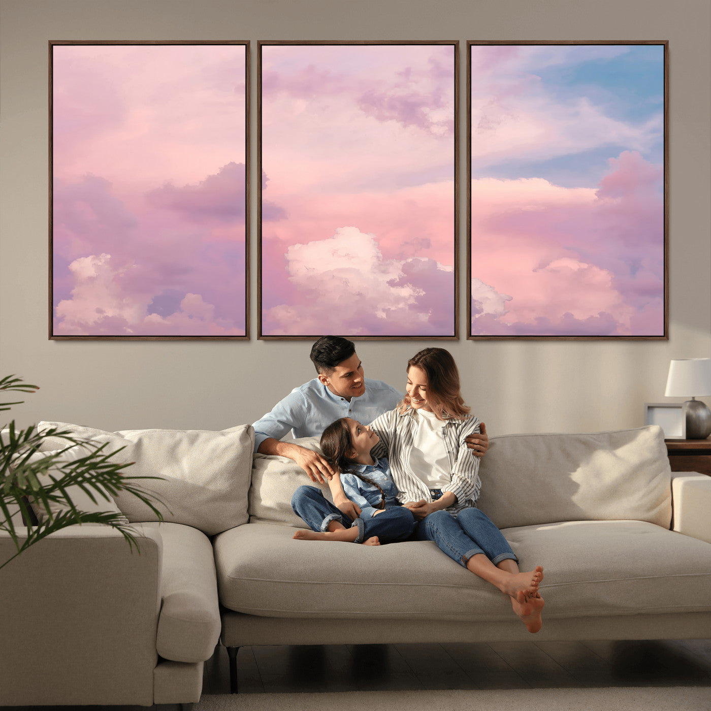 22874890-MGV-CV-36X24-Pastel Sky Wall Art Canvas Print, Framed Dreamy Cloudscape Art Picture Print, Sunset Glow Perfect Minimalist Serenity Decor
