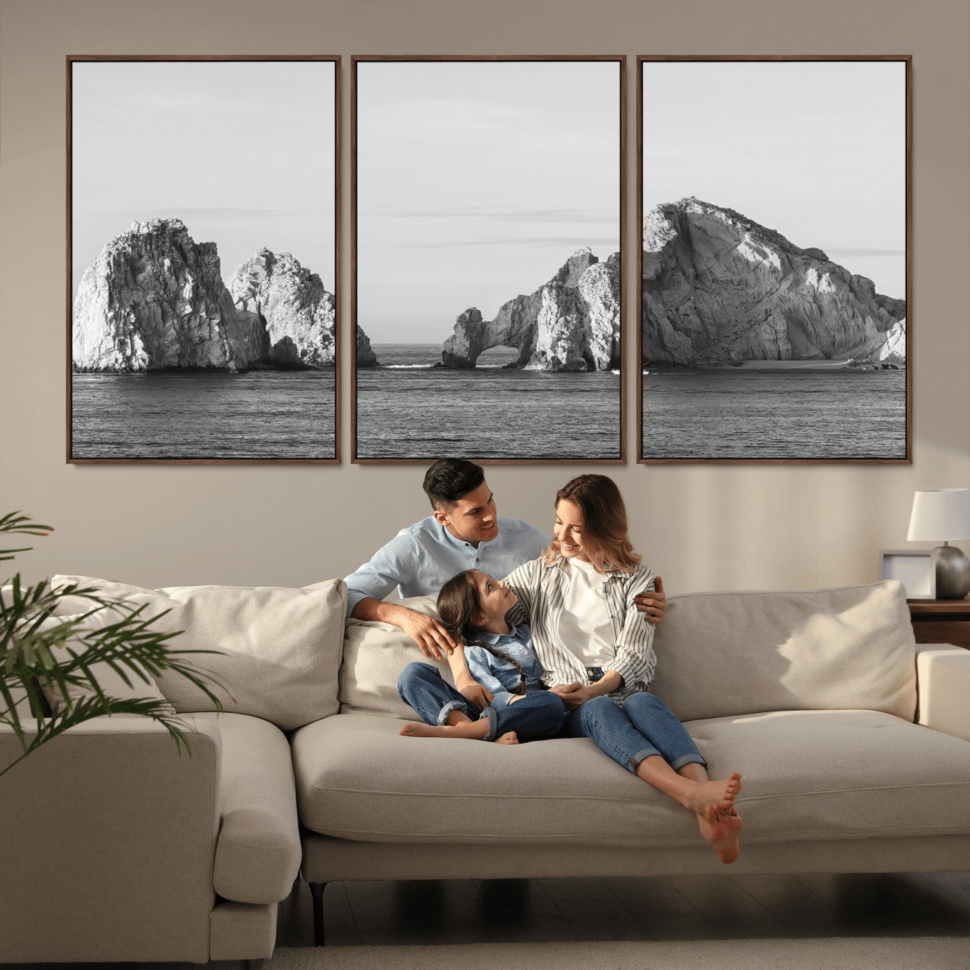 18810731-MGV-CV-36X24-Rugged Coastline Wall Art Canvas Print, Framed Ocean Cliffs Art Picture Print, Monochrome Seascape Perfect Coastal Minimalist