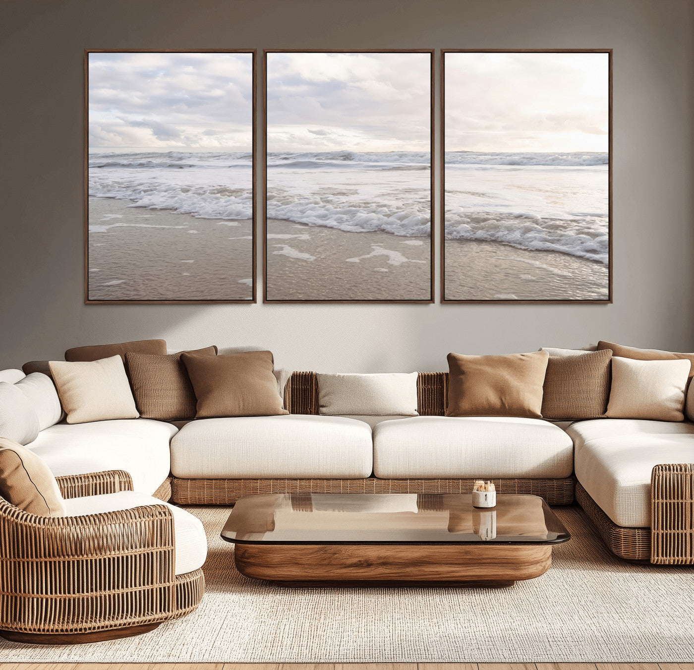 70596264-MGV-CV-36X24-Ocean Waves Wall Art Canvas Print, Framed Coastal Shoreline Art Picture Print, Sea Foam Perfect Coastal Minimalist Decor Artwork