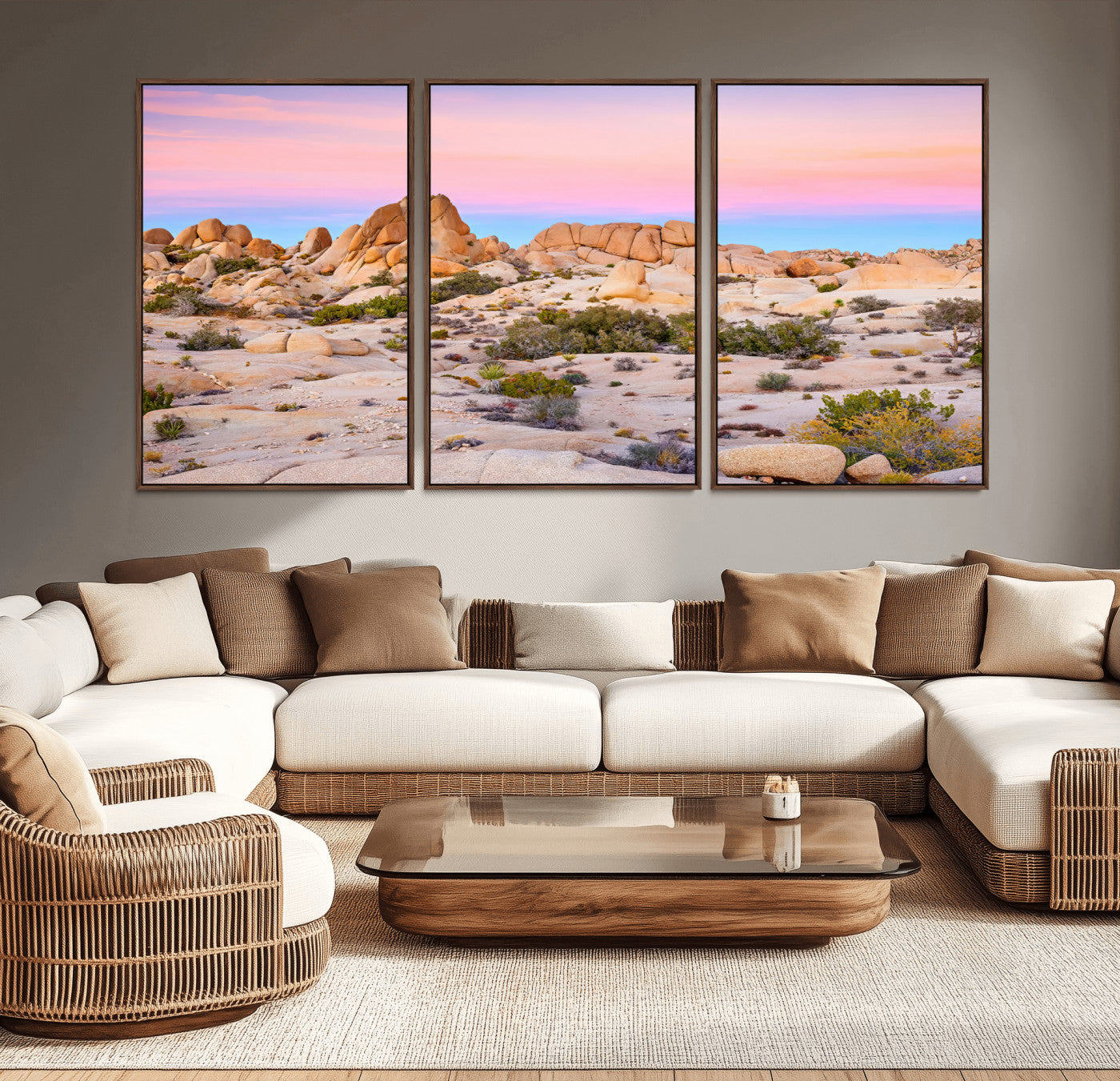 96167137-MGV-CV-36X24-Vibrant Sunset Sky Wall Art Canvas Print, Framed Joshua Tree Art Picture Print, Rugged Terrain Perfect Southwestern Boho Decor