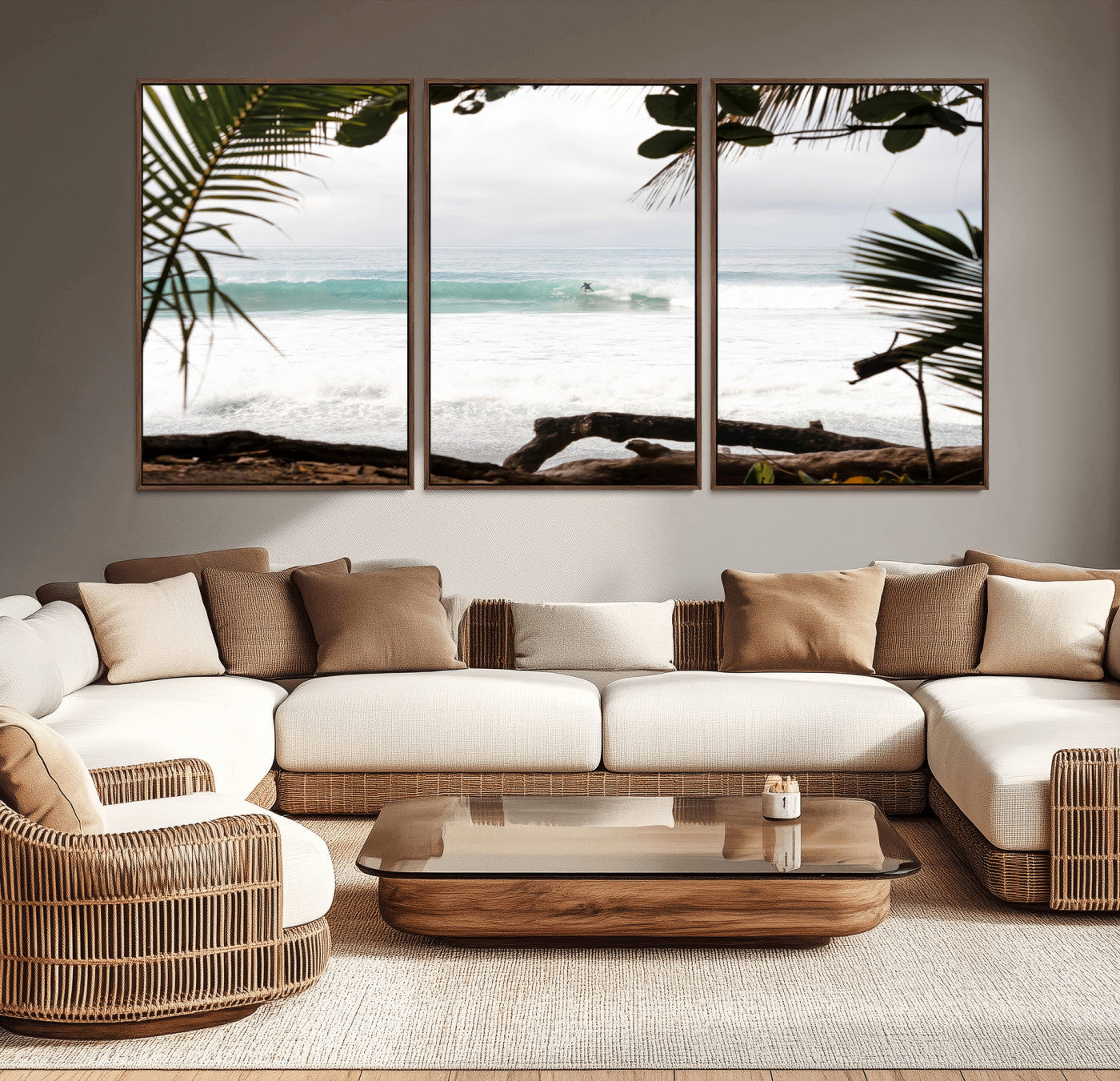 50382104-MGV-CV-36X24-Tropical Surf Wall Art Canvas Print, Framed Palm Tree View Art Picture Print, Beach House Art Perfect Boho Coastal Decor Artwork