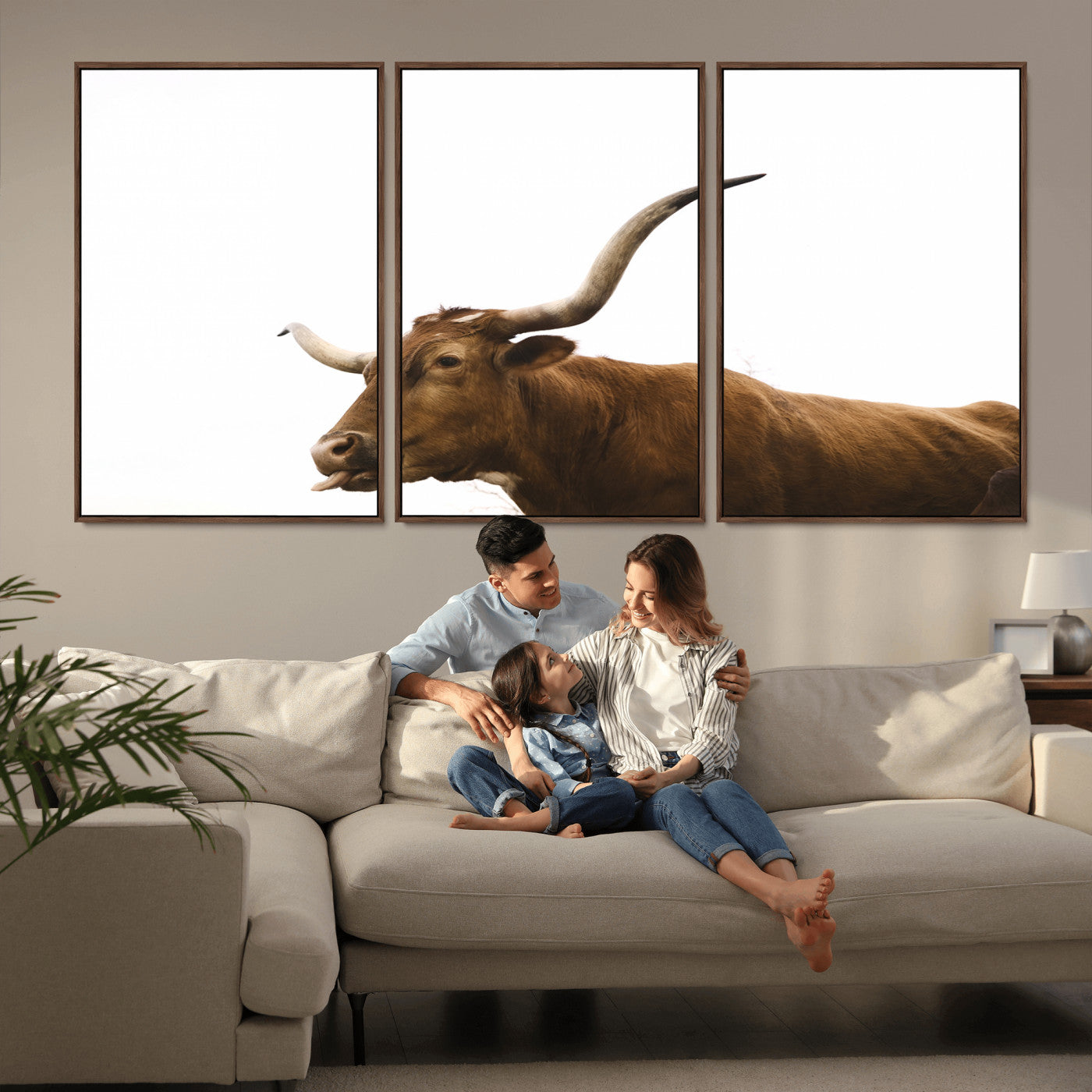 62566114-MGV-CV-36X24-Longhorn Cow Art Wall Art Canvas Print, Framed Rustic Animal Decor Art Picture Print, Texas Bull Photo Perfect Rustic Farmhouse