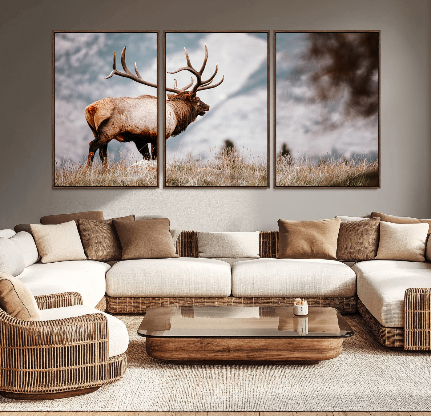 70489411-MGV-CV-36X24-Elk Photography Wall Art Canvas Print, Framed Mountain Wildlife Art Picture Print, Rustic Nature Decor Perfect Rustic Lodge Decor