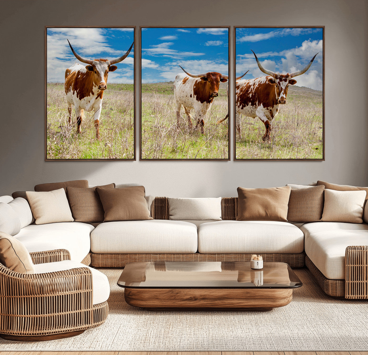 58099948-MGV-CV-36X24-Texas Longhorn Wall Art Canvas Print, Framed Western Decor Art Picture Print, Rustic Farmhouse Perfect Western Farmhouse Decor