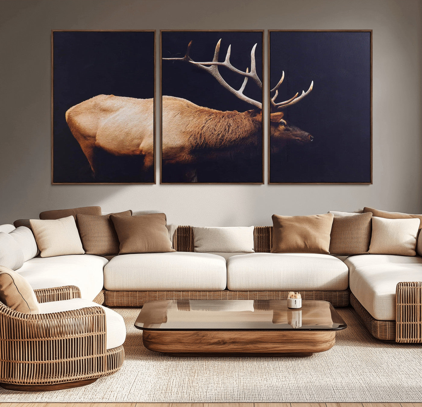 89239257-MGV-CV-36X24-Bull Elk Decor Wall Art Canvas Print, Framed Elk Photography Art Picture Print, Rustic Wildlife Perfect Rustic Lodge Decor Artwork