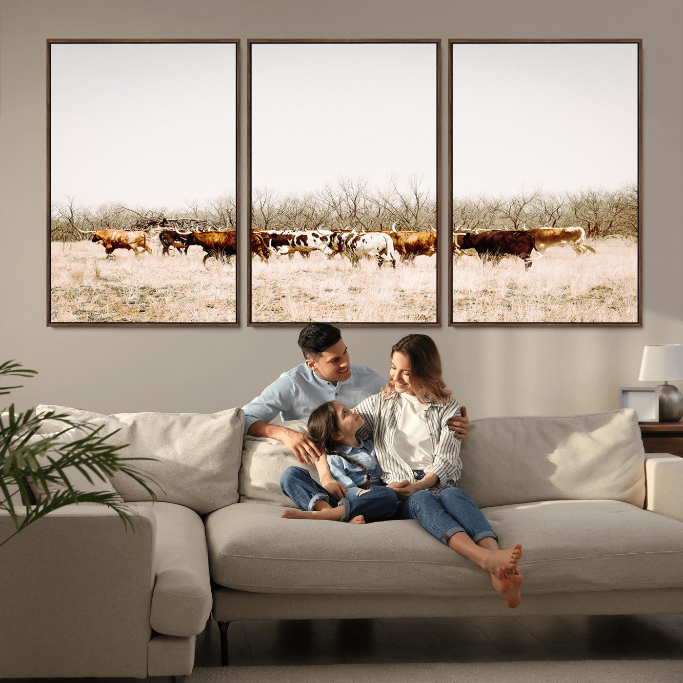 12454132-MGV-CV-36X24-Cow Herd Photography Wall Art Canvas Print, Framed Rustic Farmhouse Decor Art Picture Print, Western Ranch Style Perfect Rustic