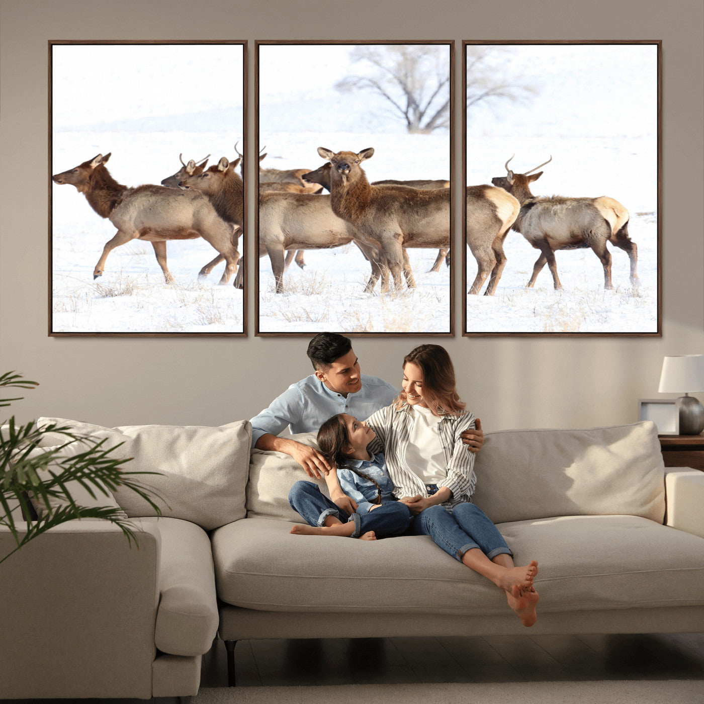 68738684-MGV-CV-36X24-Winter Elk Scene Wall Art Canvas Print, Framed Wildlife Photography Art Picture Print, Snowy Deer Decor Perfect Rustic Lodge Decor
