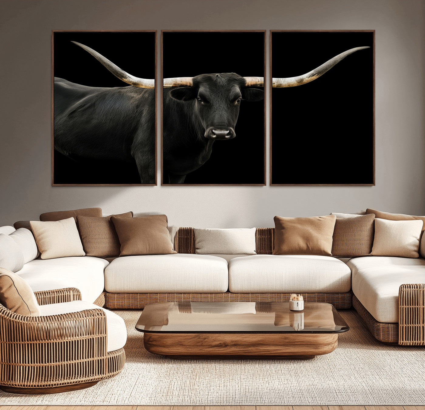 23572907-MGV-CV-36X24-Texas Longhorn Wall Art Canvas Print, Framed Rustic Western Decor Art Picture Print, Farmhouse Animal Perfect Modern Western