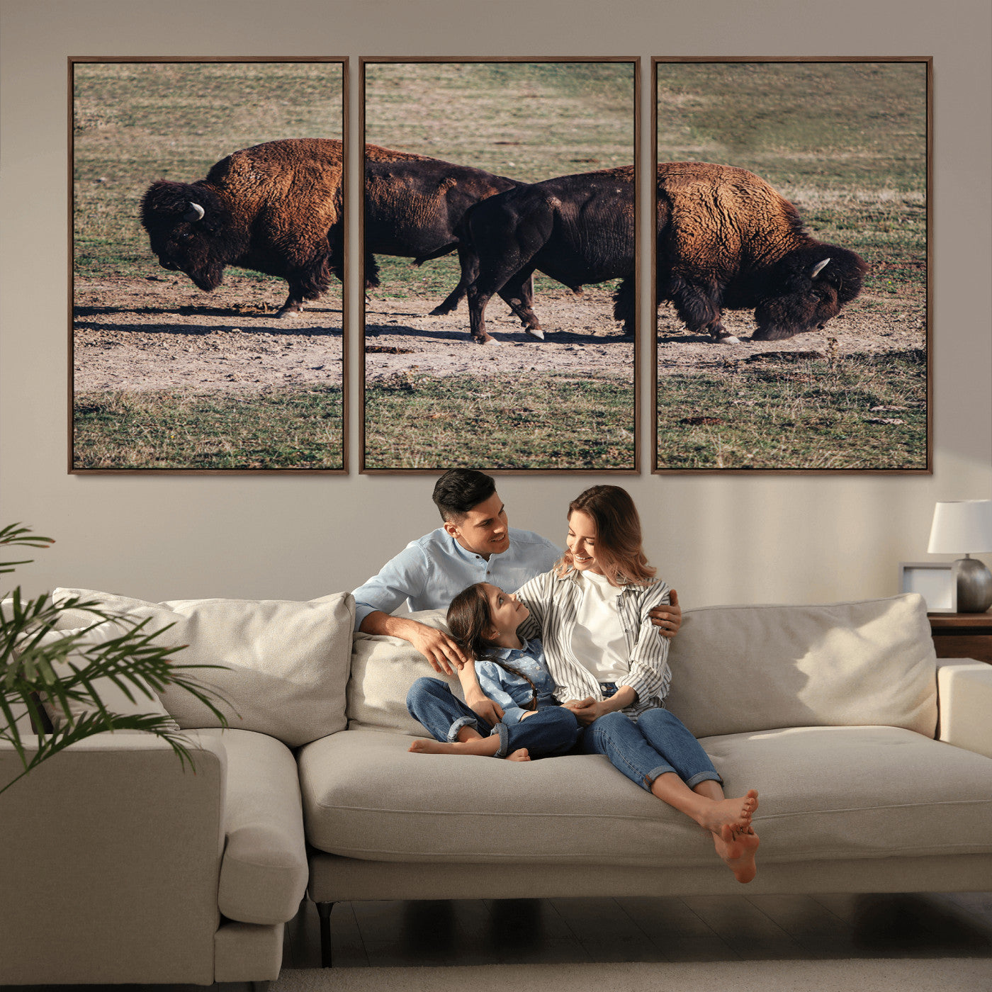 58141885-MGV-CV-36X24-Bison Photography Wall Art Canvas Print, Framed Western Wildlife Art Picture Print, Modern Ranch Perfect Western Rustic Decor