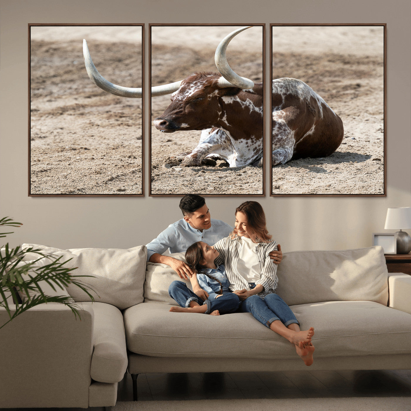 76549210-MGV-CV-36X24-Texas Longhorn Wall Art Canvas Print, Framed Country Living Art Picture Print, Farmhouse Aesthetic Perfect Western Rustic Decor