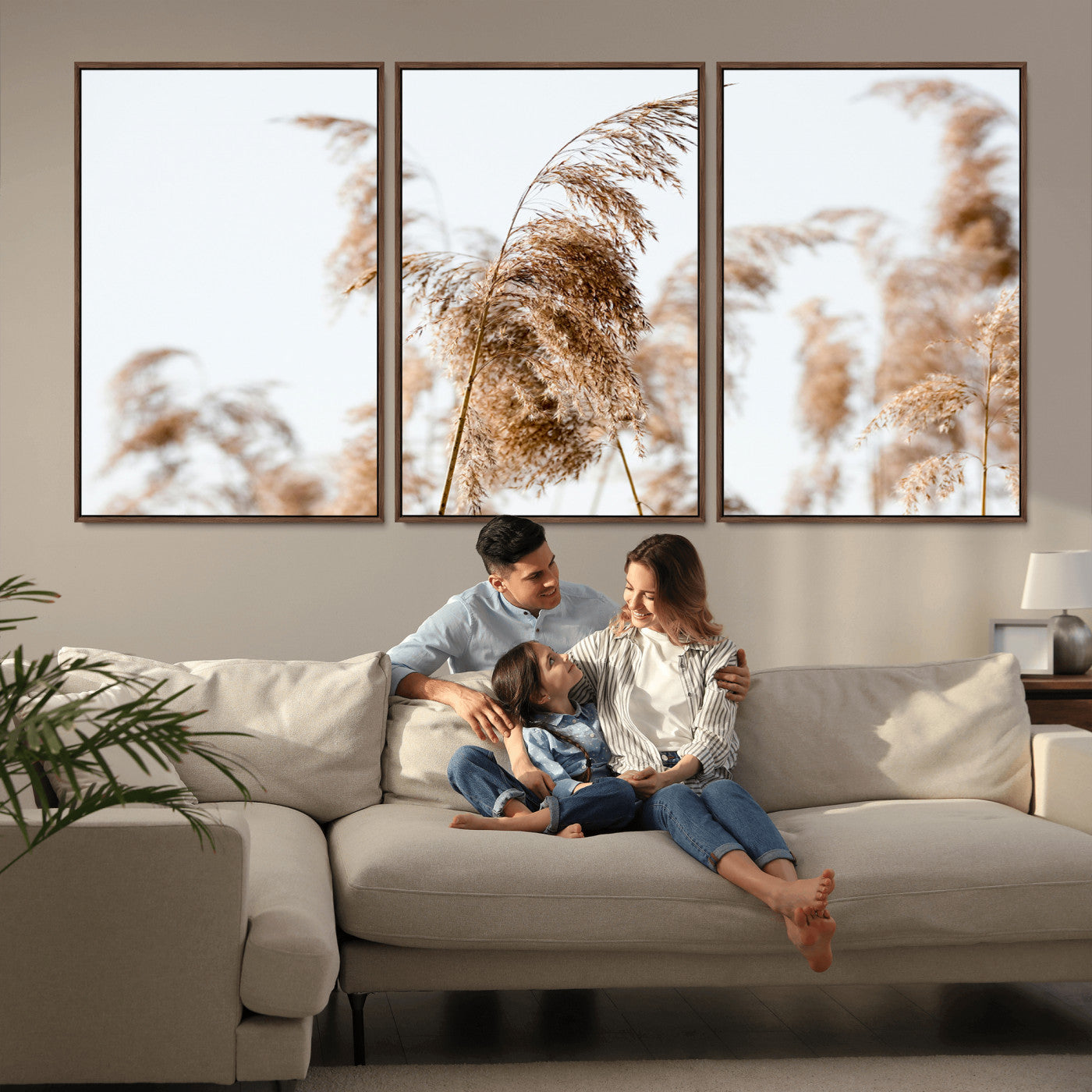 17019393-MGV-CV-36X24-Pampas Grass Wall Art Canvas Print, Framed Neutral Tones Art Picture Print, Minimalist Nature Perfect Boho Minimalist Decor