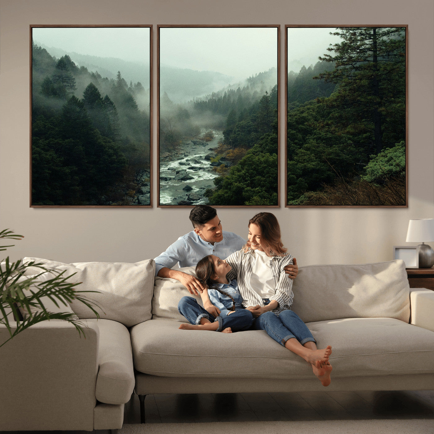 48497565-MGV-CV-36X24-Misty Forest Wall Art Canvas Print, Framed Foggy River Art Picture Print, Moody Landscape Perfect Moody Wilderness Decor Artwork