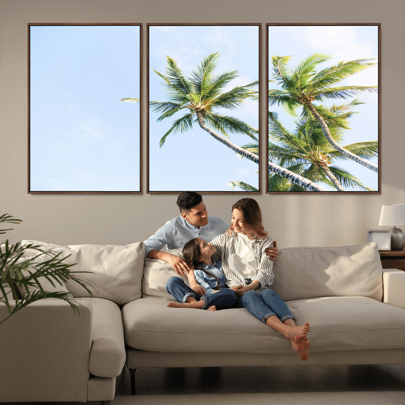 54719115-MGV-CV-36X24-Palm Trees Wall Art Canvas Print, Framed Tropical Aesthetic Art Picture Print, Coastal Serenity Perfect Tropical Minimalist Decor