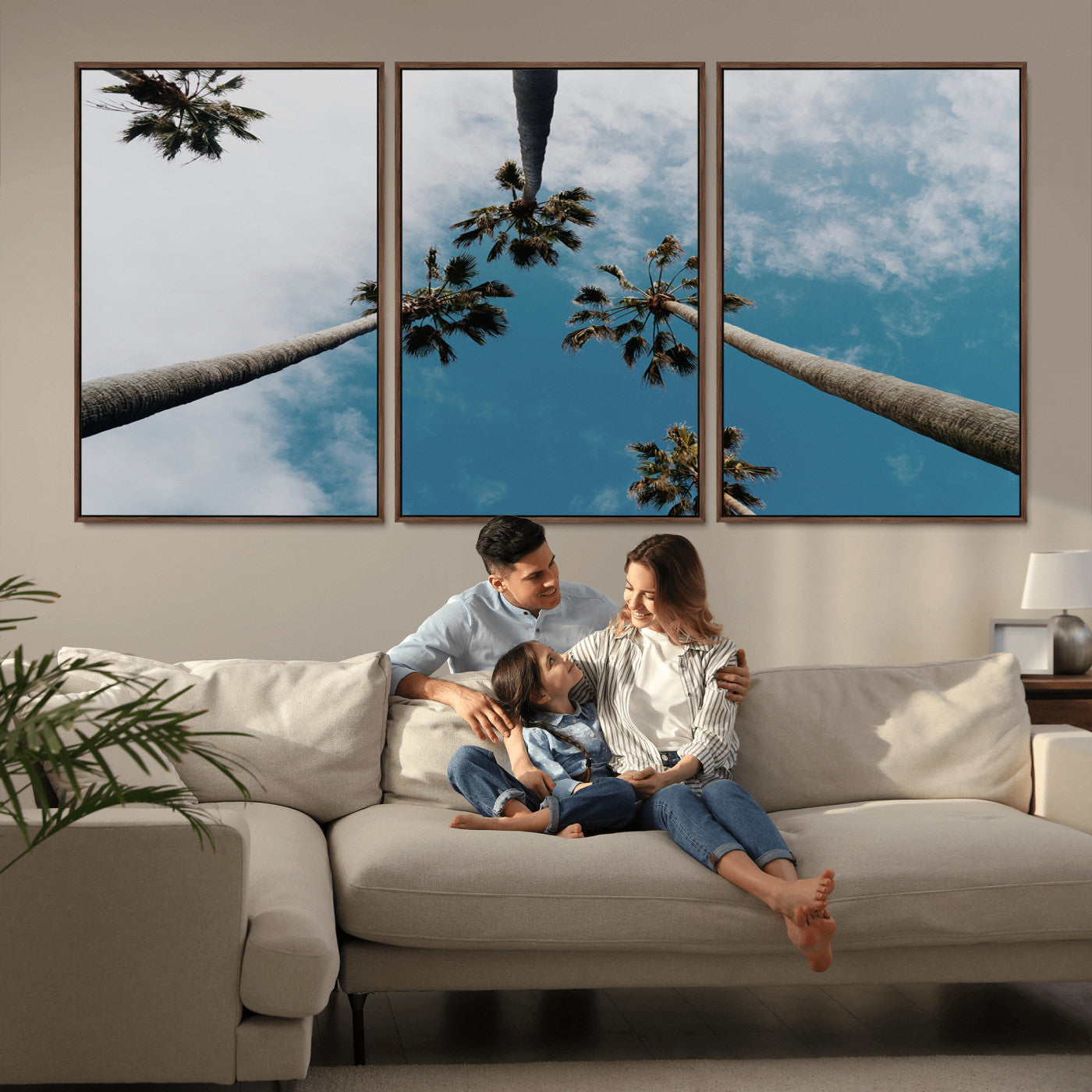 45236398-MGV-CV-36X24-Tropical Palm Trees Wall Art Canvas Print, Framed California Sky Art Picture Print, Minimalist Nature Perfect Coastal Minimalist