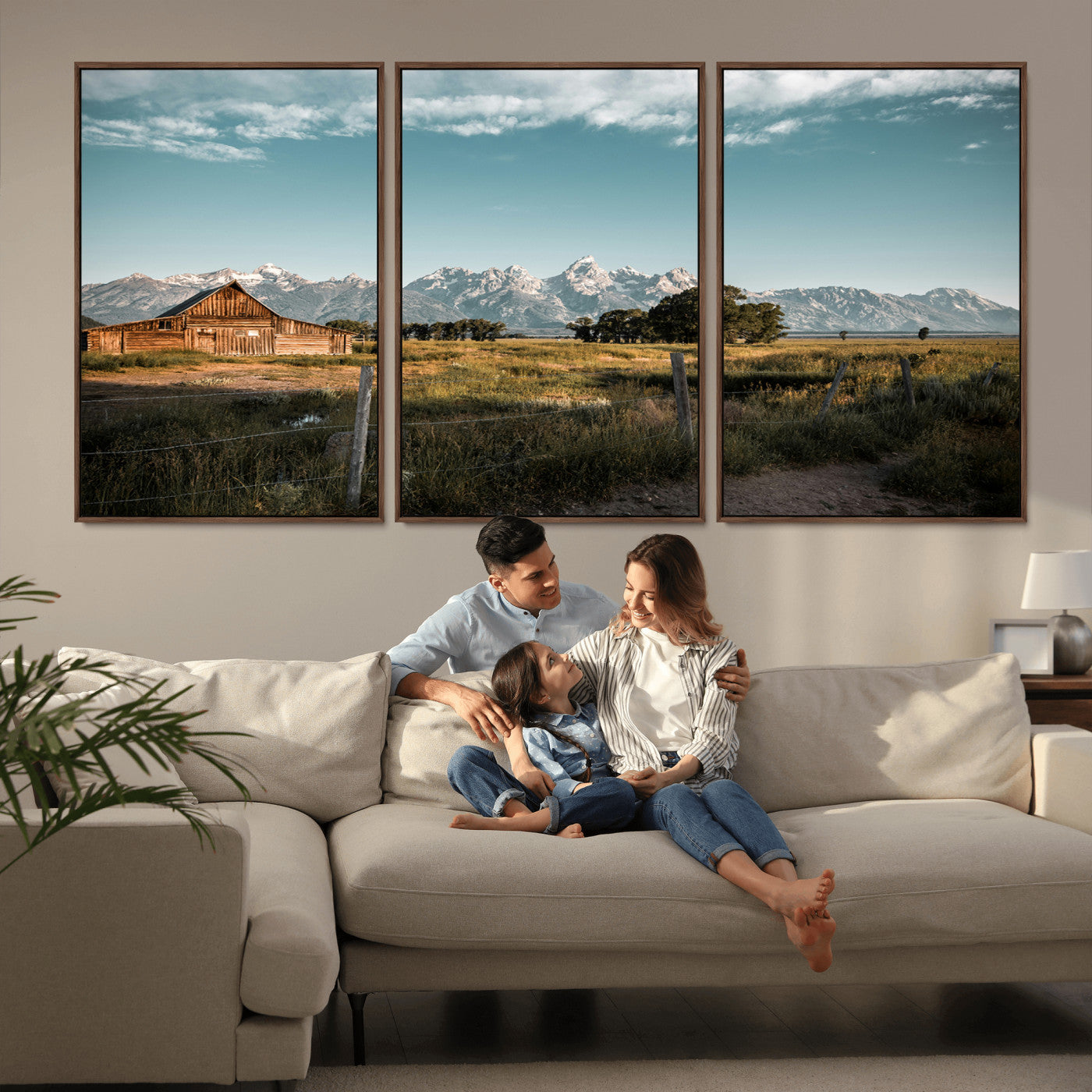 92497443-MGV-CV-36X24-Rustic Farmhouse Wall Art Canvas Print, Framed Mountain Cabin Art Picture Print, Western Landscape Perfect Rustic Farmhouse Decor