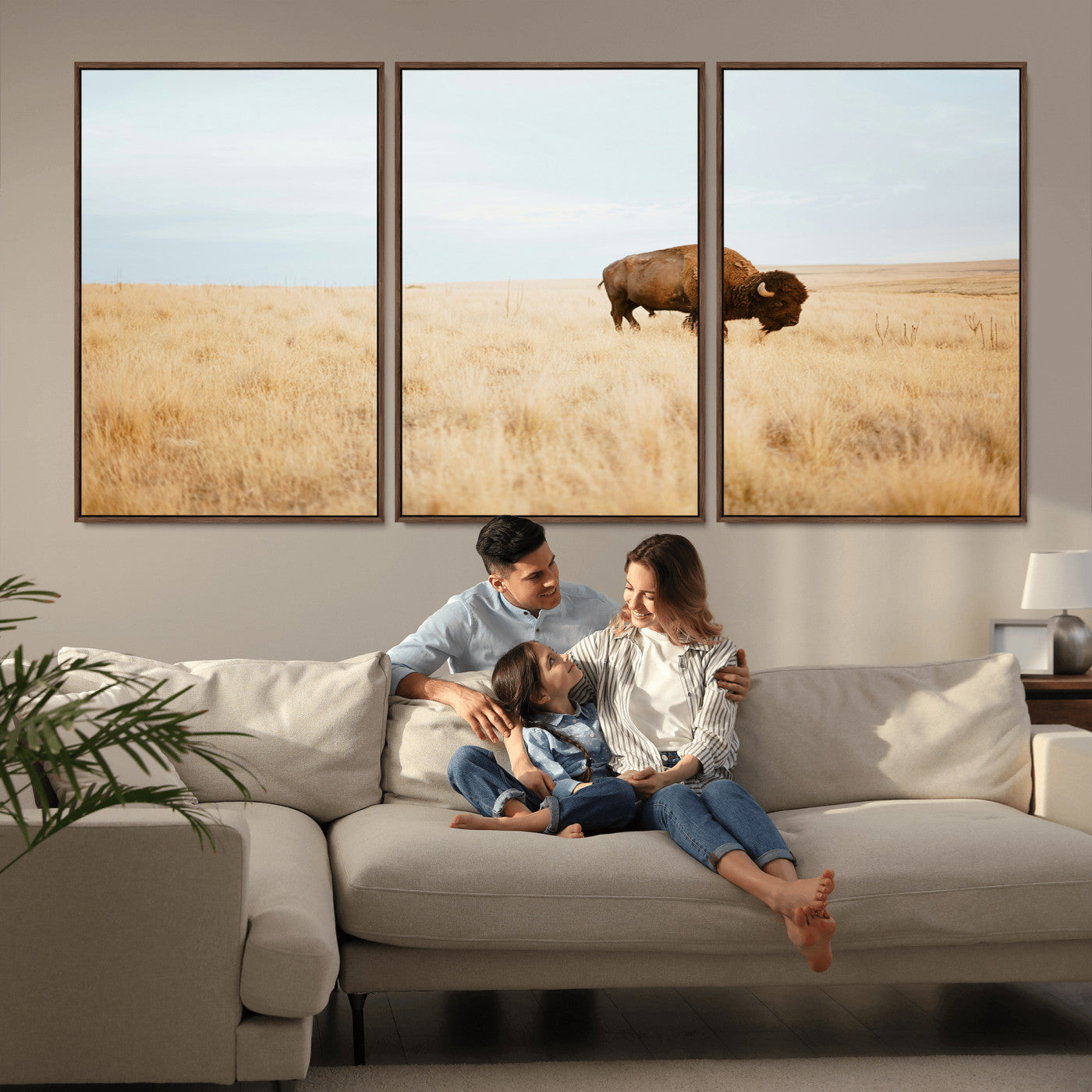 61392510-MGV-CV-36X24-Buffalo Wall Art Wall Art Canvas Print, Framed Western Wildlife Decor Art Picture Print, Rustic Farmhouse Art Perfect Rustic