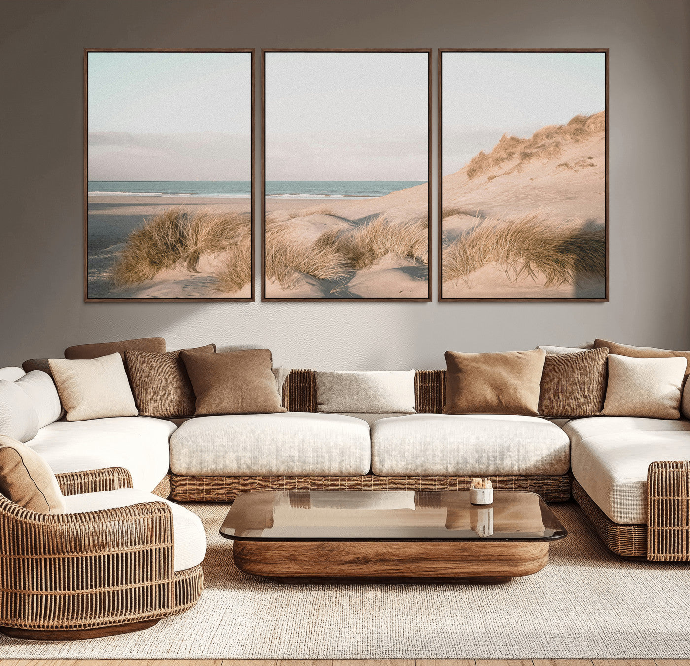 28064037-MGV-CV-36X24-Minimalist Seascape Wall Art Canvas Print, Framed Neutral Beach Print Art Picture Print, Sand Dune Photography Perfect