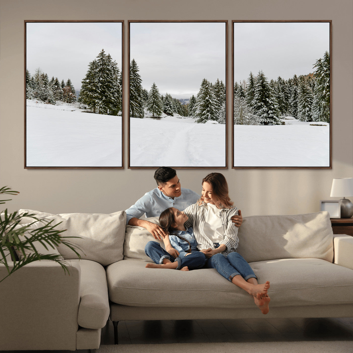 24581417-MGV-CV-36X24-Frosty Pines Wall Art Canvas Print, Framed Silent Snowfall Art Picture Print, Cozy Cabin Vibes Perfect Nordic Minimalist Decor