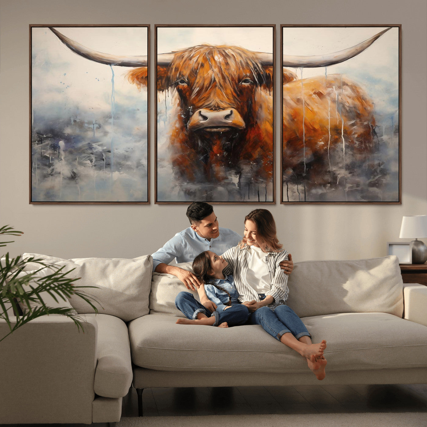 X61001-MGV-CV-36X24-Scottish Highland Wall Art Canvas Print, Framed Longhorn Art Picture Print, Western Cow Perfect Farmhouse Decor Artwork