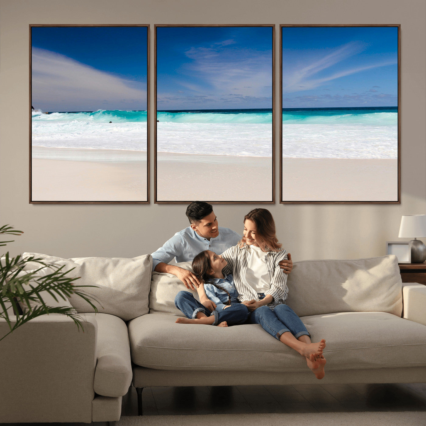 55017356-MGV-CV-36X24-Ocean Beach Wall Art – Turquoise Wave and White Sand Shoreline Canvas Print, Coastal Seascape Photography Decor for Living Room,